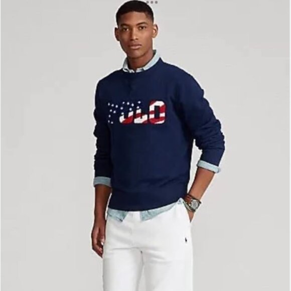 Polo Ralph Lauren American Flag Logo Sweatshirt Size L Americana Navy Red White